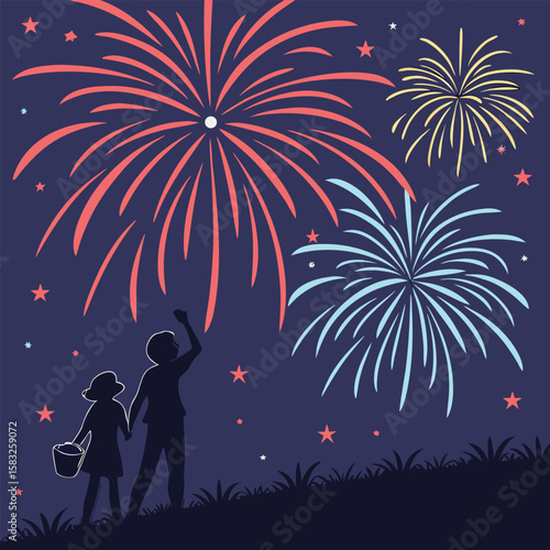 Black silhouette of fireworks bursting in the sky. Great for New Year’s Eve, Independence Day, weddings, festivals, and other celebratory designs.