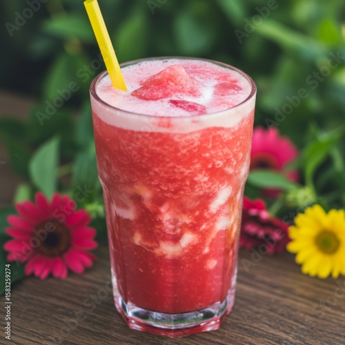 Wallpaper Mural Refreshing Watermelon Smoothie in Glass with Flowers Torontodigital.ca