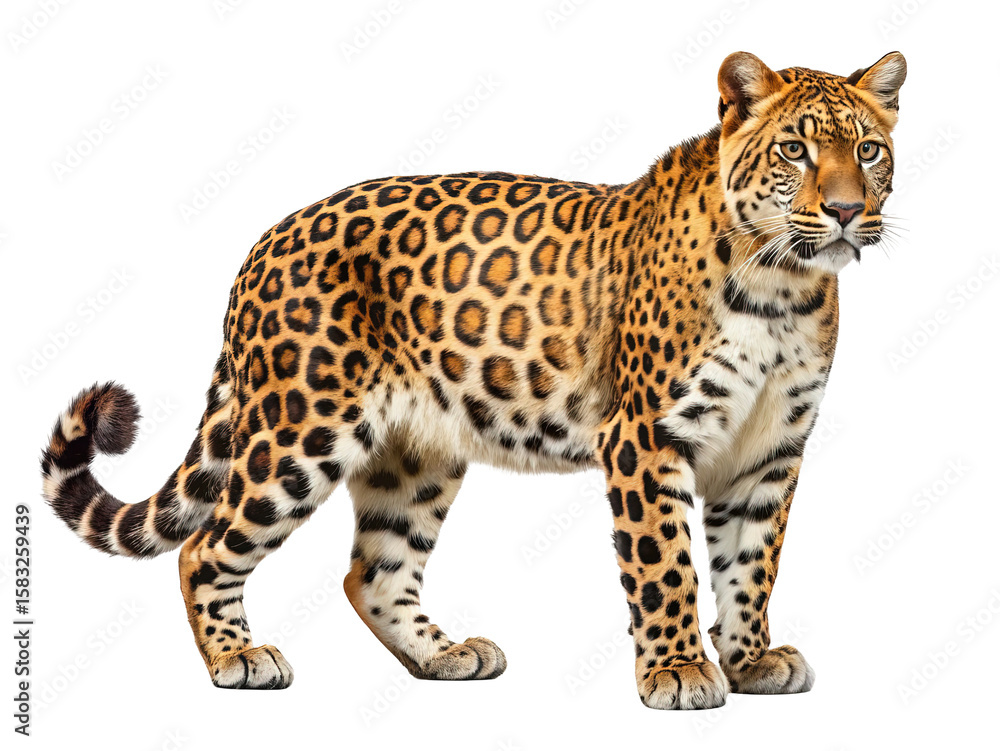 Obraz premium Majestic leopard standing proudly with its distinctive spotted coat isolated on transparent background