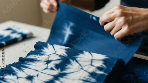 Indigo Dyeing Process: Folding and Preparing Fabric for Traditional Shibori Technique