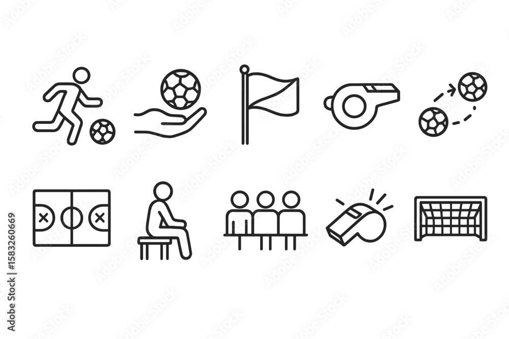 Fototapeta premium Sports and games outline icon set. fitness, exercise, training, equipment collection