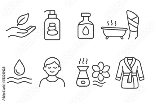 Spa and beauty linear icon set. relaxation, self-care linear icons collection