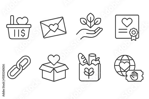 Charity and donation line icon set. heartwarming icons in linear style collection