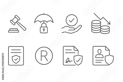 Security services outline icon set. safety, protection, guarding symbol collection