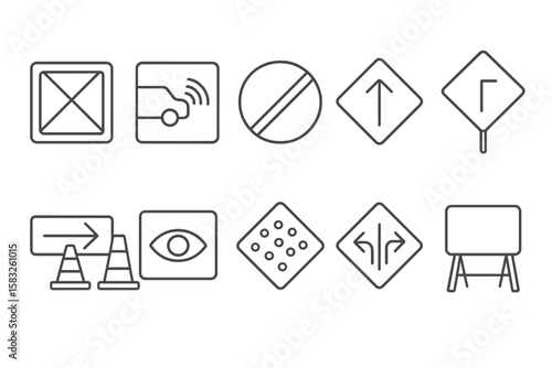 Traffic, road sign line icon set. navigation, safety symbols collection