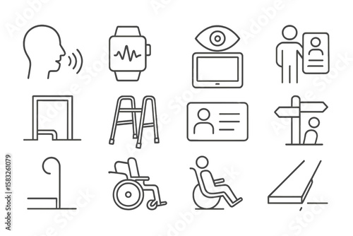 Accessibility, disability outline icon set. universal access, health care line icons collection