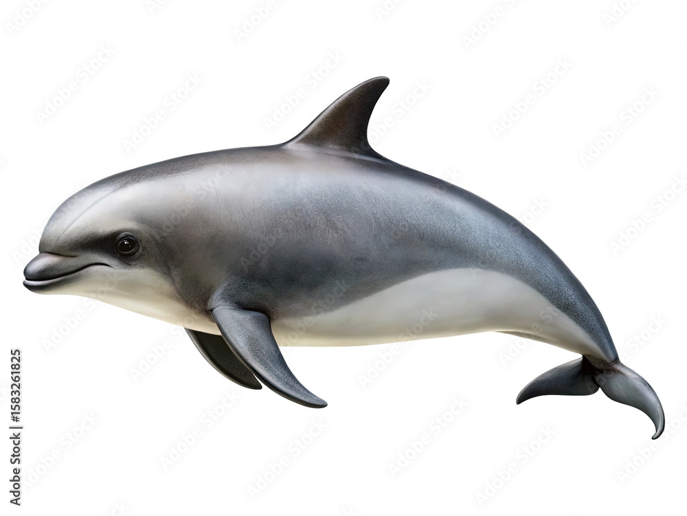 Naklejka premium A realistic portrayal of a bottlenose dolphin swimming gracefully with its sleek body and distinctive dorsal fin isolated on transparent background