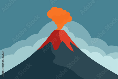 dormant volcano rising from the mist