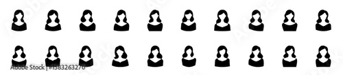 Multiple icon representations of female woman figures 