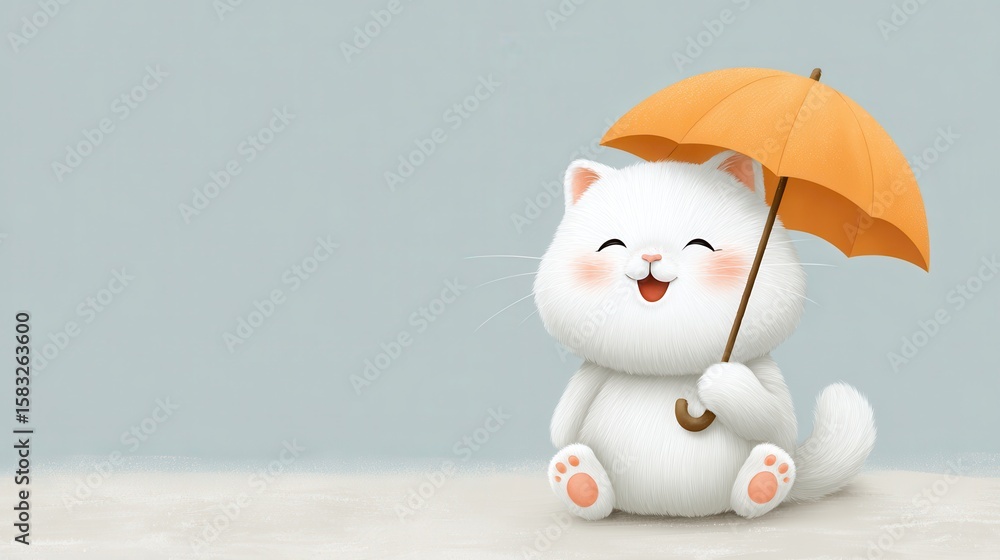 Obraz premium Charming cat holding an umbrella enjoying the rain in a bright and colorful cartoon setting