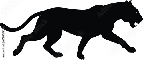 Black silhouette of a lion running with open mouth 2
