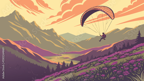 landscape with mountains and birds