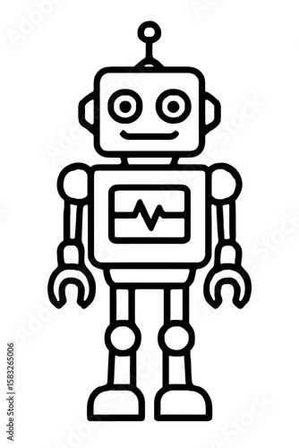 Cute Humanoid Robot Vector Line Art Illustration - AI and Automation Icon