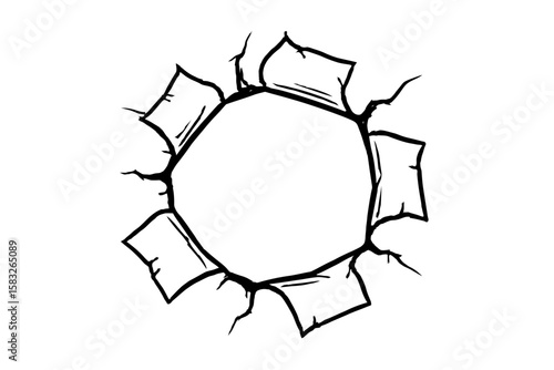 Torn or Ripped Paper Hole Vector Line Art Illustration - Damaged Surface Graphic Element