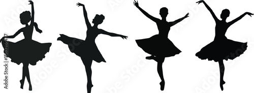 Graceful silhouettes of ballet dancers performing, perfect for dance studio branding or a recital program, offering a versatile graphic for elegant designs.