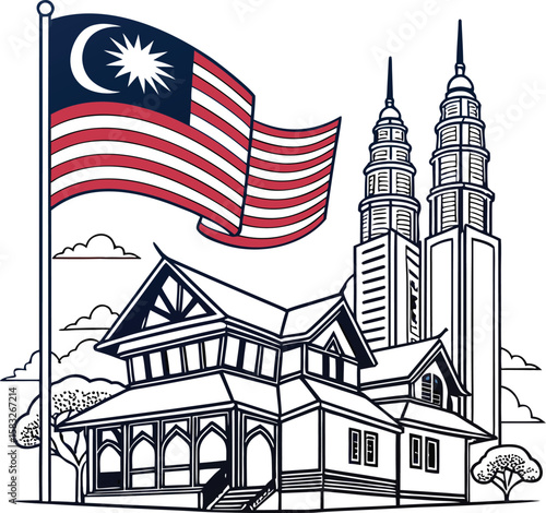 Vector illustration of iconic European city architecture, featuring a church, castle, and the Eiffel Tower, symbolizing travel and urban design