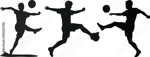 Dynamic black vector silhouettes capture diverse athletes, including dancing figures and soccer players in action, running, jumping, and kicking a ball