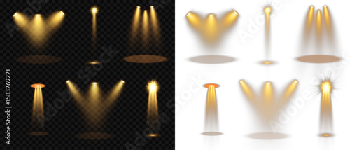 Stage Spotlights Beam Set on Transparent Background