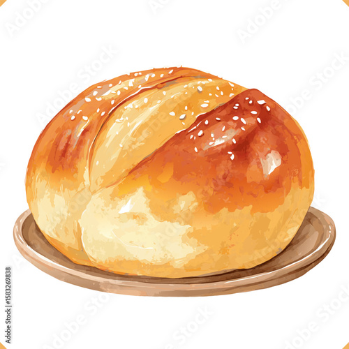 Vector illustration of a bread roll on white background. Vector illustration of traditional bakery on white background