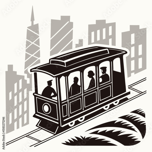 Vector illustration of urban transportation on a city street with buses, cars, and buildings
