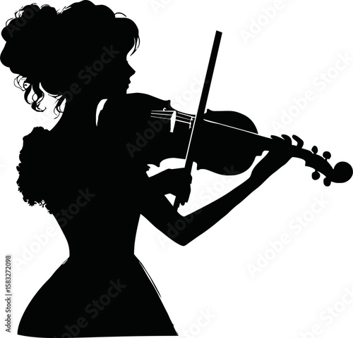 Silhouette of violinist in spring concert isolated vector style on white background