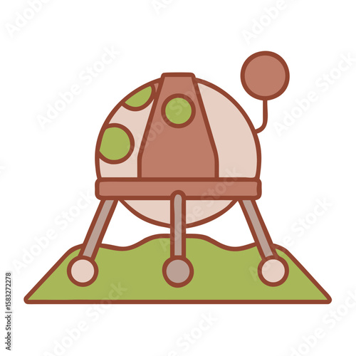 Cartoon lunar lander with green surface and simplistic design  