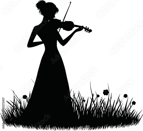 Silhouette of violinist in spring concert isolated vector style on white background