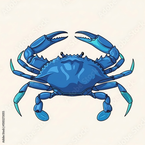 Blue crab isolated on white, with a striking silhouette and a focus on its powerful claws, a venomous symbol of the sea