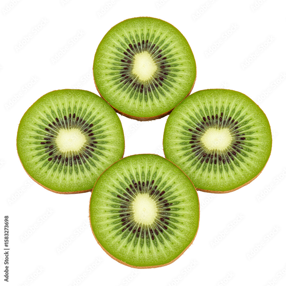 Fototapeta premium Fresh Green Kiwi Fruit Slices On Transparent Background