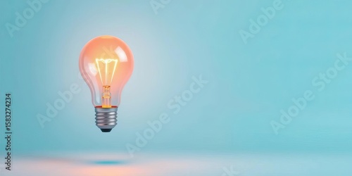 Pastel blue background, minimalist style, glowing lightbulb symbolizing new business ideas and innovation,  vector,  design