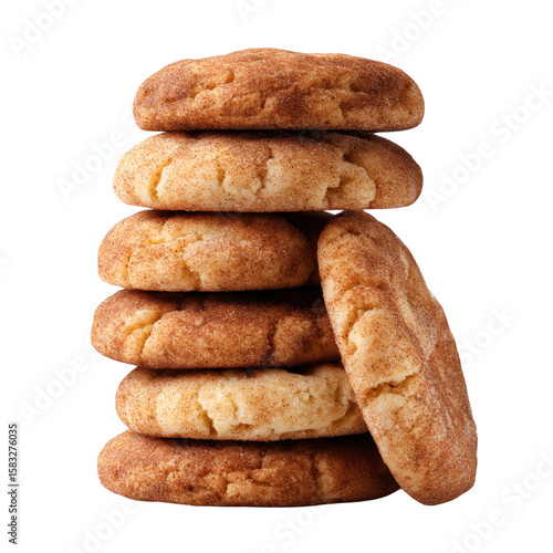 Stack of delicious cinnamon sugar snickerdoodle cookies on a transparent background for dessert