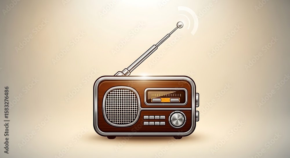 Obraz premium Old retro portable boombox radio with a large speaker and antenna on a blue background