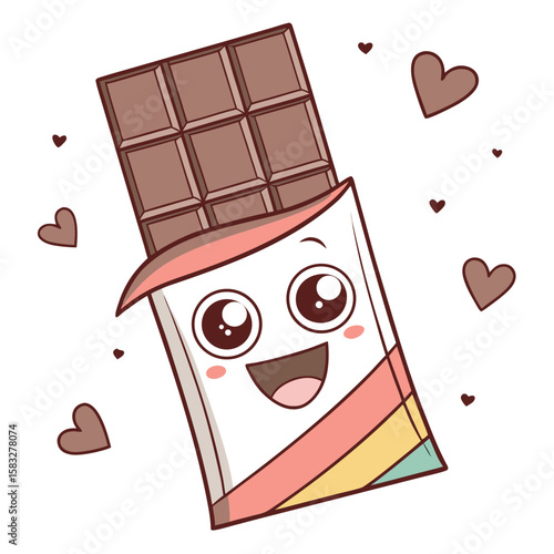 A happy chocolate bar with a wrapper and hearts vector