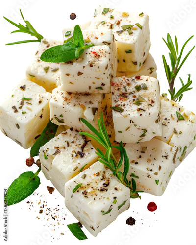 Herb seasoned feta cheese cubes rosemary sage pepper