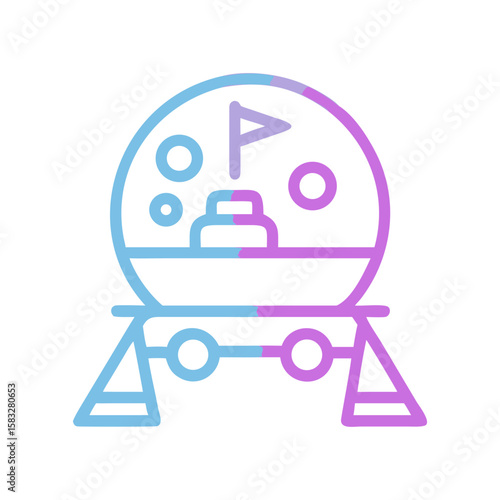 Iconic lunar lander illustration in pastel purple and blue colors  
