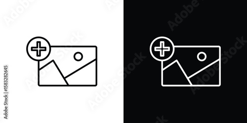 Add photos icon line for web, mobile and infographics.