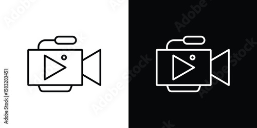 Video camera icon line for web, mobile and infographics.