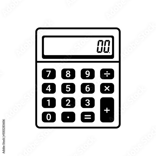 Simple black calculator showing zero on digital display, icon 