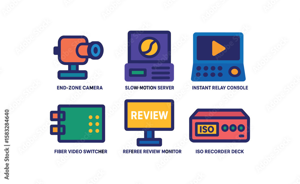 Fototapeta premium Illustrated sports technology equipment icons set
