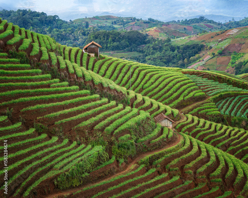 Obraz na plátně Panyaweuyan's terraced shallot fields in Majalengka, West Java, are a stunning natural wonder