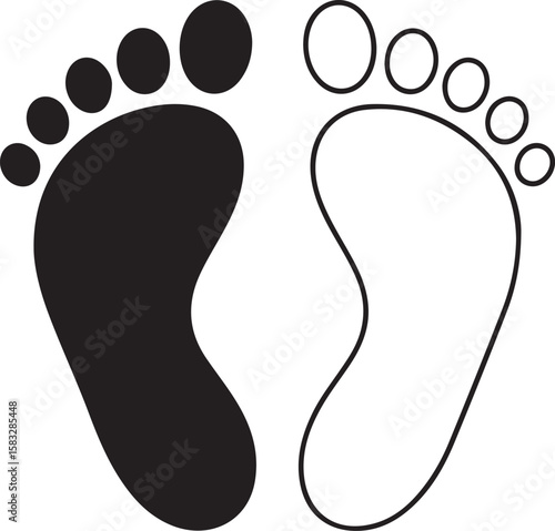 Two footprints one black filled and one outline silhouette
