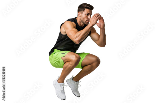 Energetic Man Performing Jump Squat Exercise