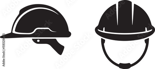 Two hard hat icons side by side showing front and side views silhouette