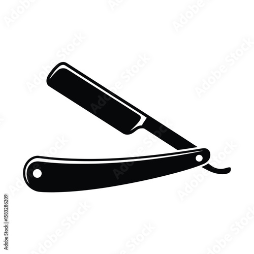 Classic Straight Razor Illustration in Black and White Minimalist Style
