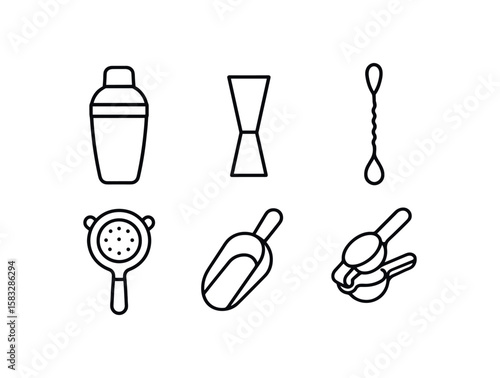 Payment device, receipt, cleaning cloth, dessert menu, bread basket, tip jar icons