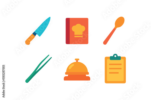 Illustrated cooking tools and recipe book icons