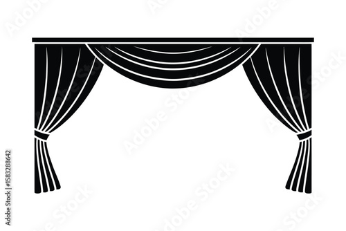 Elegant Black and White Curtain Illustration for Theater or Stage