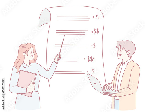 Two experienced professionals are engaged in a discussion regarding financial data within a business environment