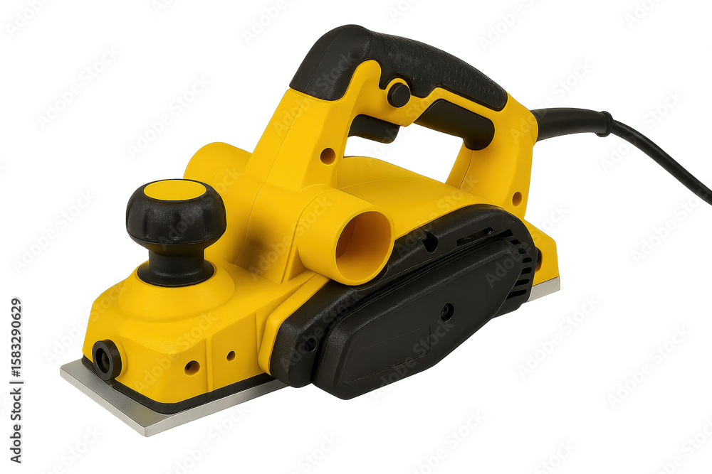 Fototapeta premium Close-up of an electric planer, featuring a vibrant yellow design, showcasing its precision and power for woodworking projects.