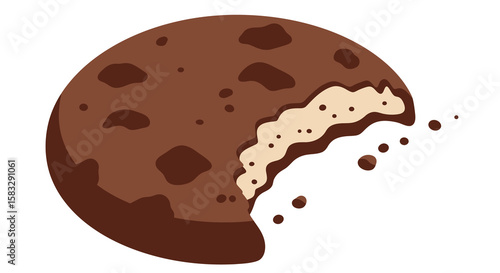 Bite-Taken Chocolate Chip Cookie with Melted Chocolate Drizzle